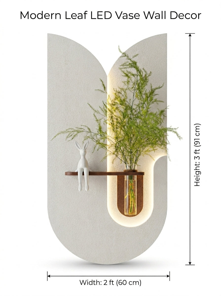 Double arch LED wall art with decorative rabbit figurine on shelf – Radha Wood India
