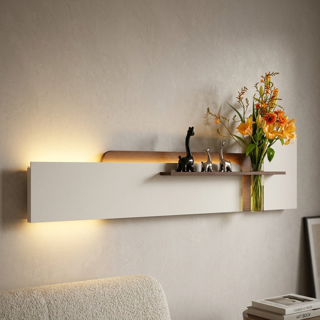 Front view of 4x1 ft horizontal LED wall art panel with warm backlight – Radha Wood India