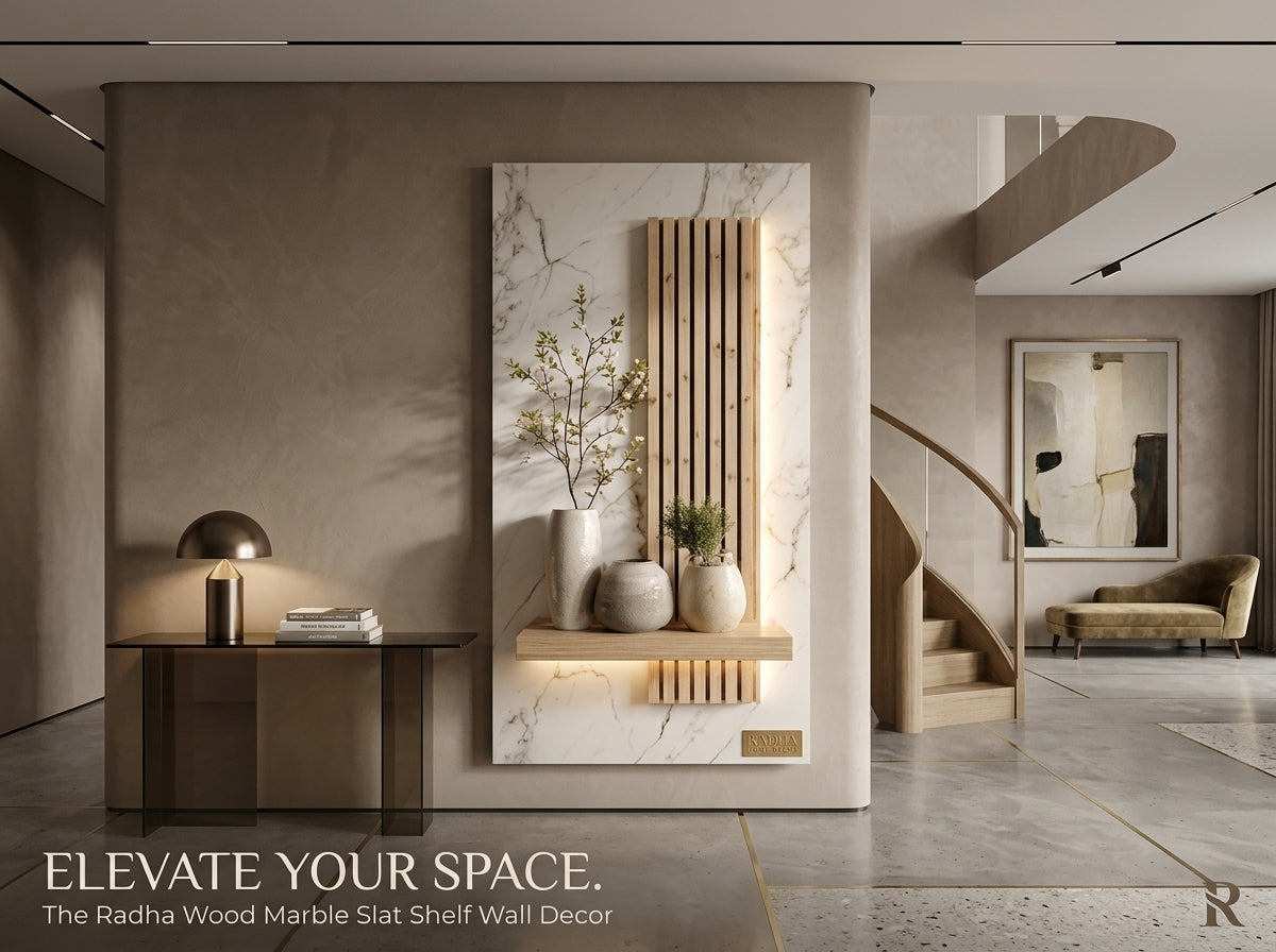 LED wall art marble slat shelf panel with warm light