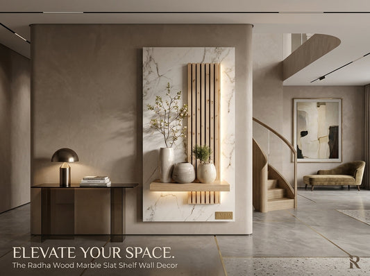 LED wall art marble slat shelf panel with warm light