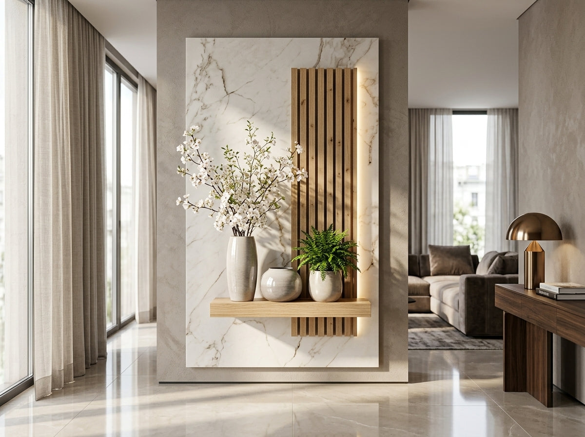LED wall art marble shelf panel for living room decor