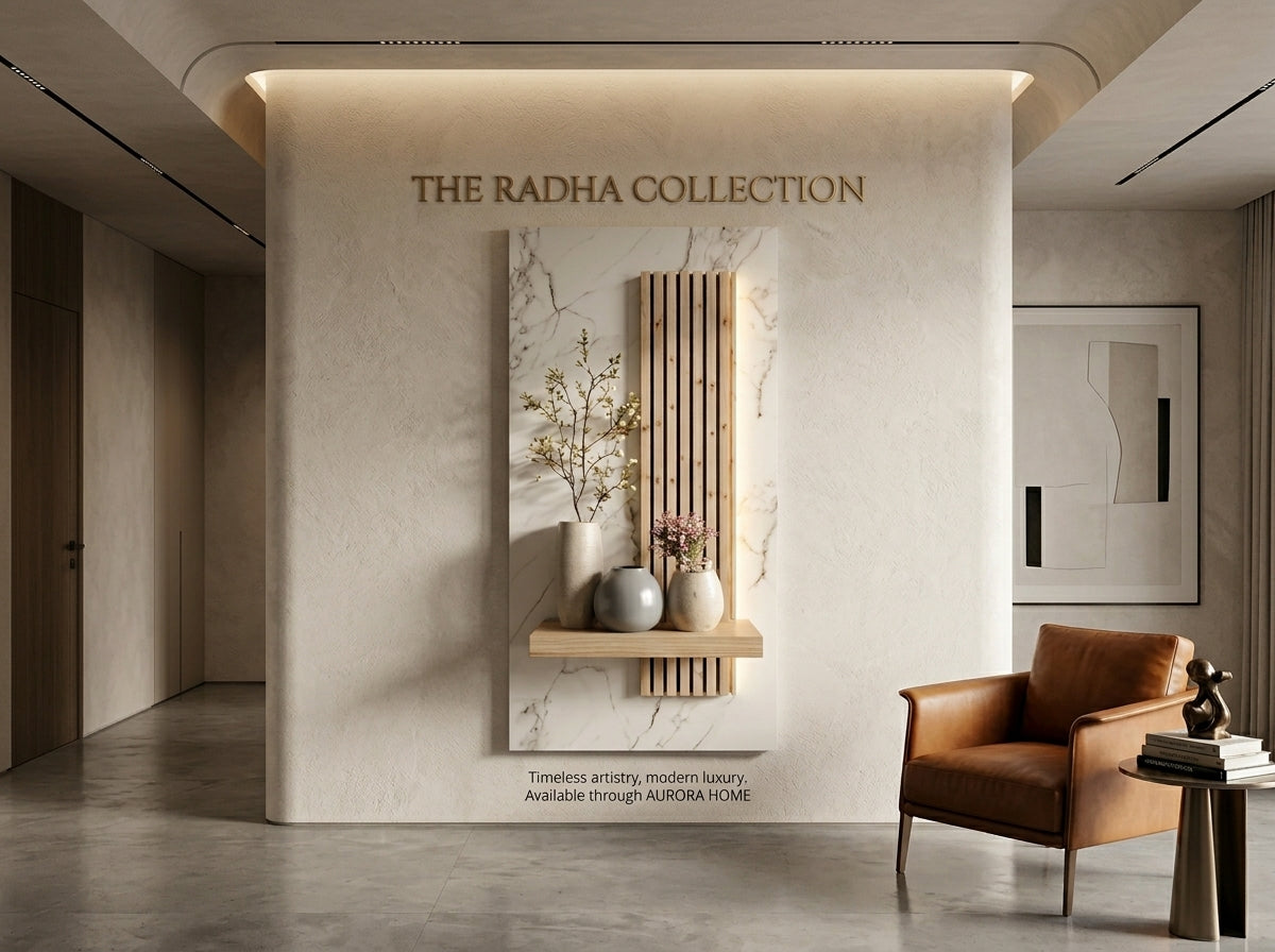 LED Wall Art Marble Slat Shelf Panel with Warm Light