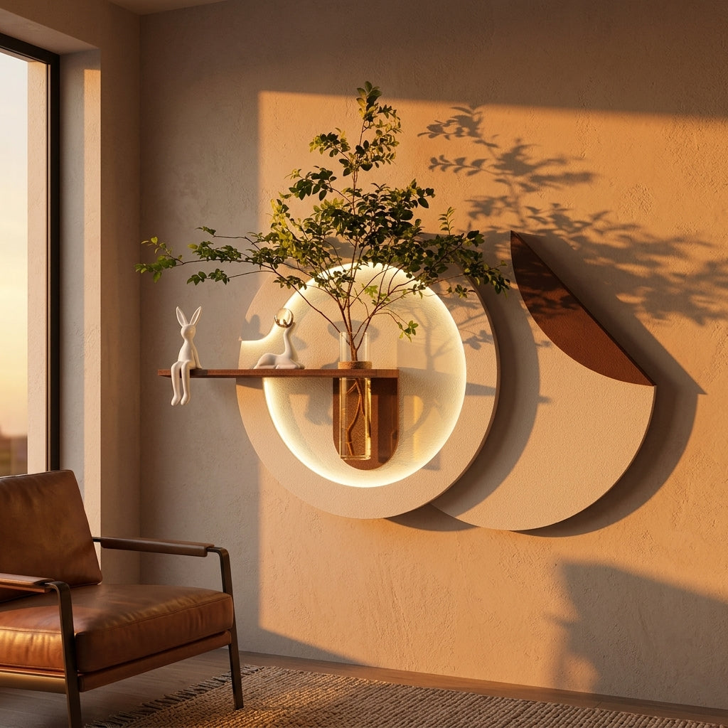 Stylish LED wall shelf decor for modern living room interior