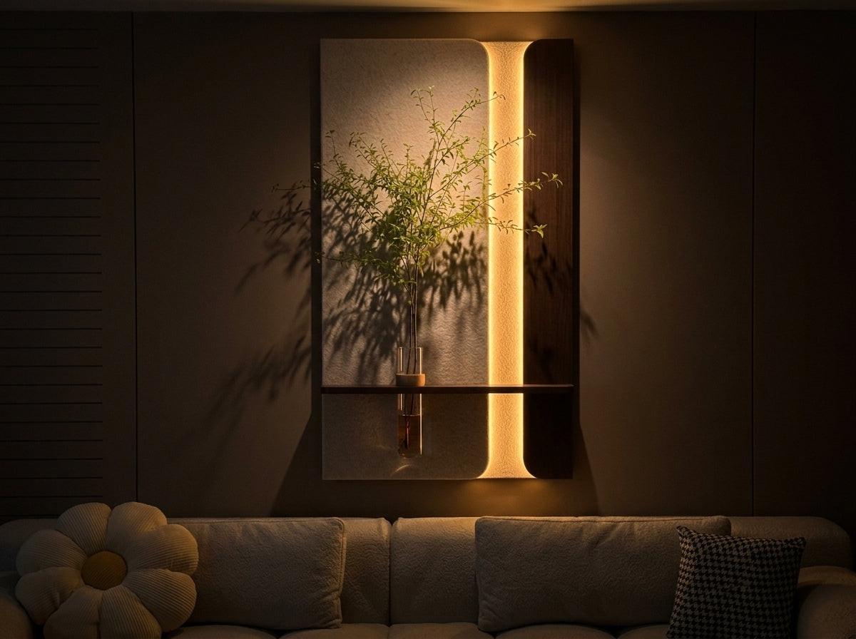 Minimalist luxury wooden wall decor with shelf water resistant handcrafted wall art India