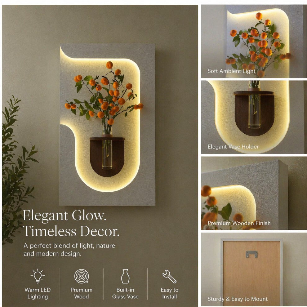 Decorative LED wall panel with built in vase holder