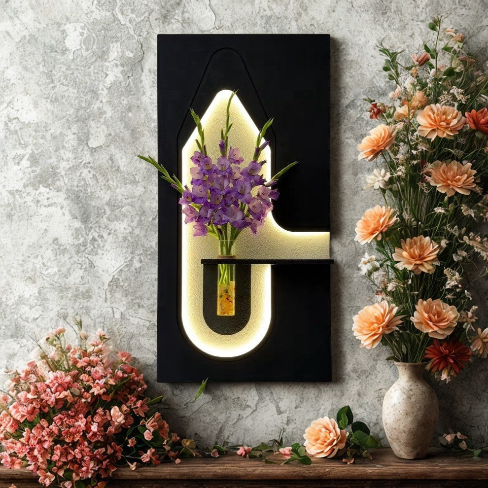 Black wooden LED wall art with elegant lighting design