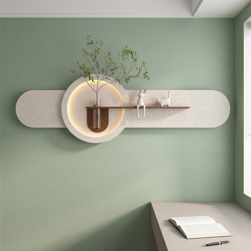 Luxury home interior wall shelf decor with warm LED lighting