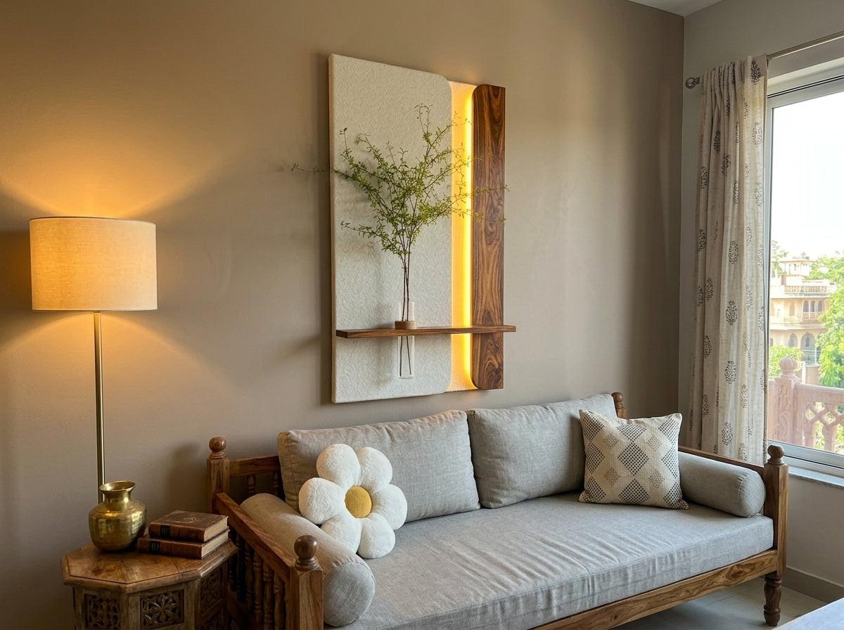 Luxury handcrafted wooden wall decor for living room modern interior design India 75x45 cm
