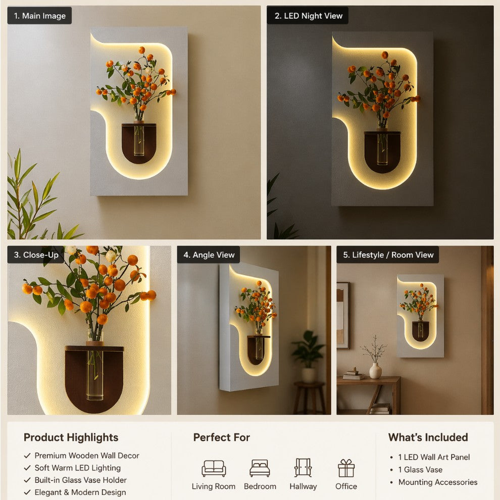 Premium wooden LED wall art for stylish home decor