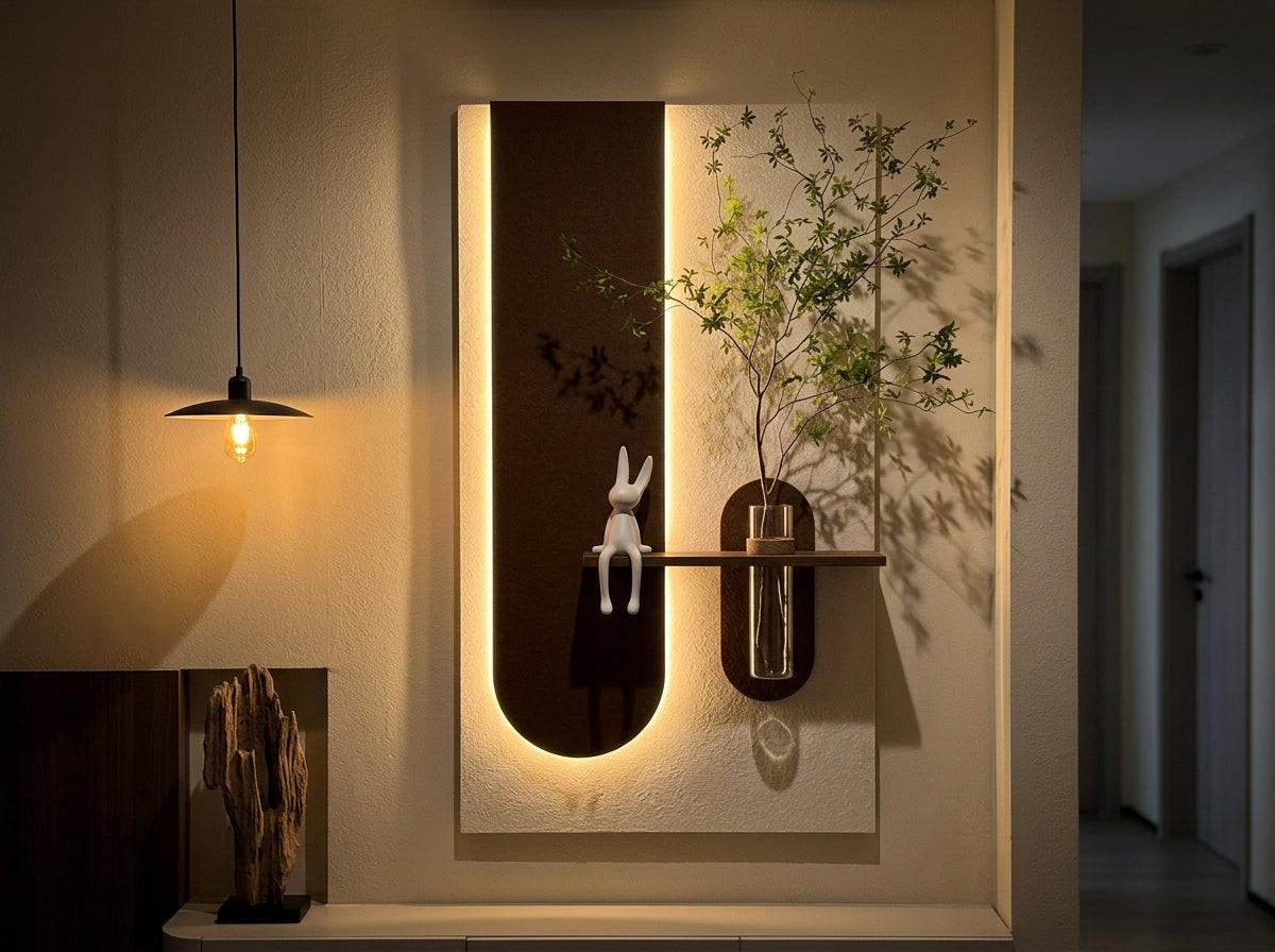 Luxury handcrafted wooden wall decor panel with vase shelf modern home interior decoration