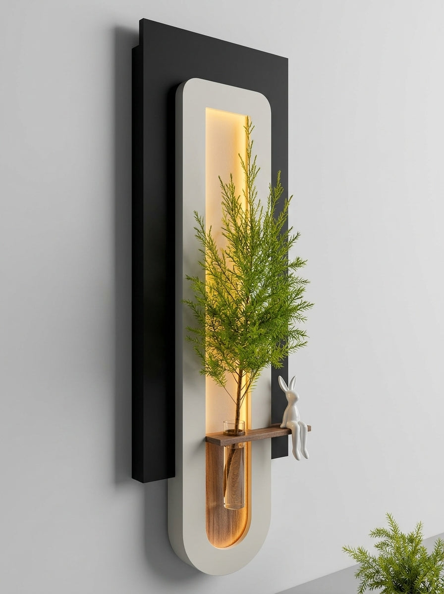 Vertical LED wall art glowing in dark room creating warm dramatic ambient light