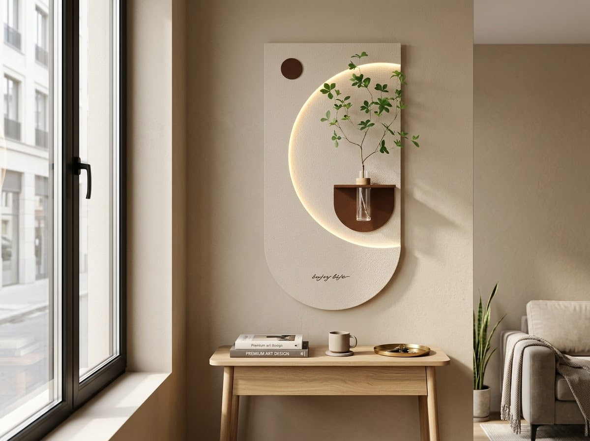 LED wall art oval niche installed in a modern apartment interior