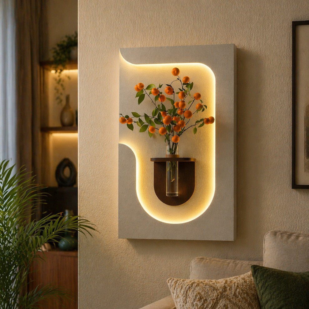 LED wall art with flower vase for modern home decor