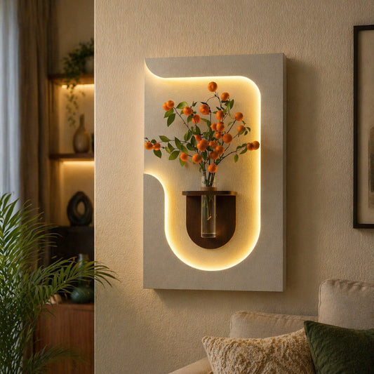 LED wall art with flower vase for modern home decor